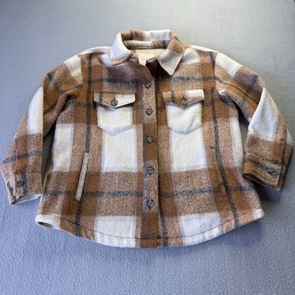 NWOT Avec Les Filles Women's Plus Plaid Button Down Shacket Tan/Cream/Black - 1X - Picture 1 of 9